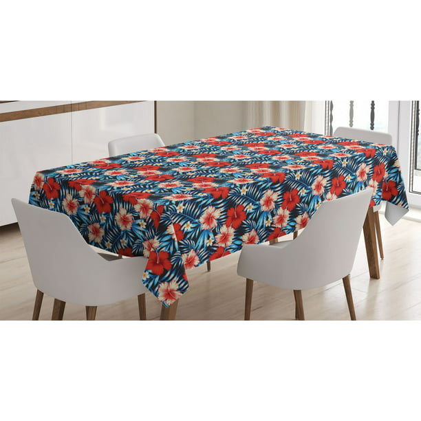 Plumeria Hibiscus Abstract Color Seamless Background Table Cloth Stain Resistant Waterproof Wrinkle Resistant Oblong Tablecloth Polyester Fabric Damask Table Cover for Decorative Holiday Dinner Use 